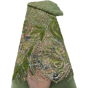 Tissu en dentelle perlée de luxe NI.AI Aso Ebi bleu et or 2026, tissu en dentelle française nigériane avec sequins pour robes de soirée de <span class=keywords><strong>mariage</strong></span> - Product Image 4