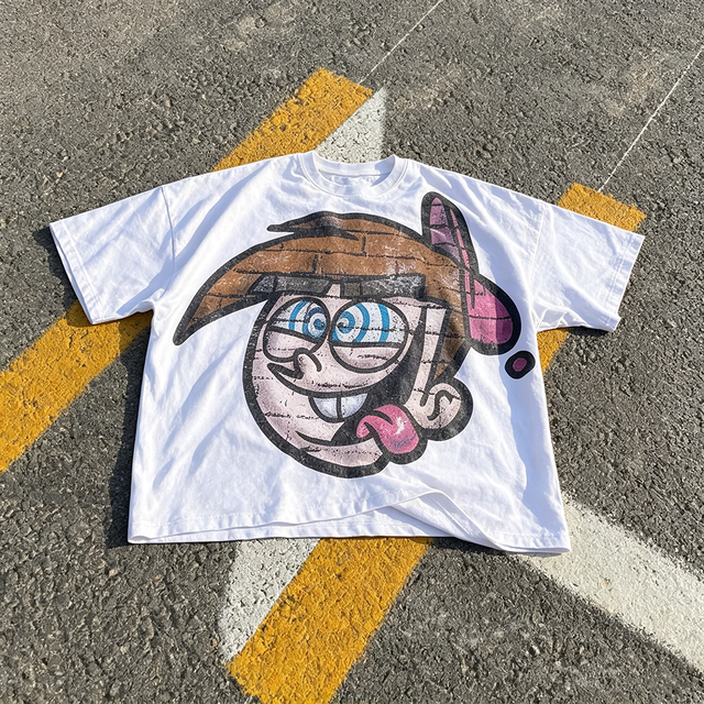 Men's Vintage Washed Cartoon Print Oversized T-Shirt Funny Character Graphic Casual Streetwear Tee Men's T-shirts