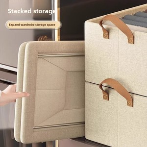 Boîte <span class=keywords><strong>de</strong></span> rangement pliable en tissu Oxford pour vêtements et pantalons, capacité 26L, empilable avec organisateur <span class=keywords><strong>de</strong></span> penderie, design moderne et minimaliste, avec couvercle - Product Image 1