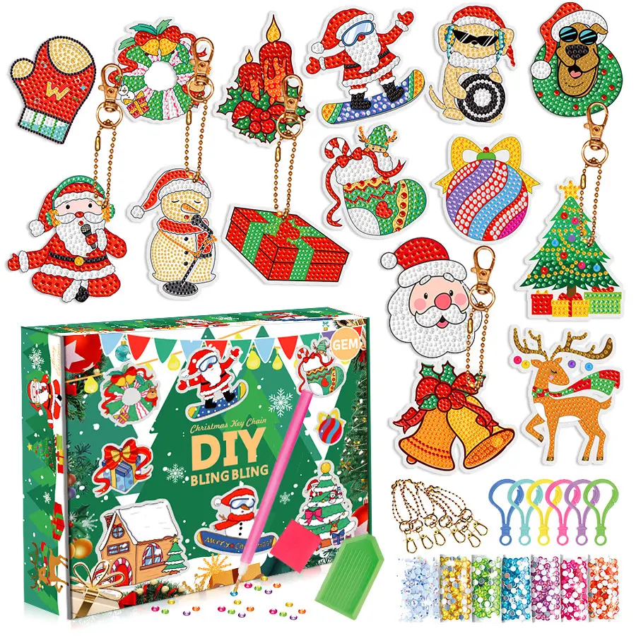 Natale fai da te pittura a diamante adesivi cartone animato scatola cieca serie albero di natale portachiavi 5D regalo per bambini set di arte da colorare