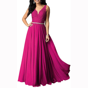 V-neck Sleeveless Chiffon Bridesmaid Dress A-Line Long Purple Wedding Banquet Gown - Product Image 4