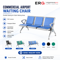 Banc d'attente commercial moderne pour aéroport, 3 places, avec coussin en cuir, pour extérieur, centre commercial, parc, salle de sport, sièges publics, avec structure en fer