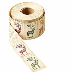 Rouleau d'autocollants de Noël vintage en gros, étiquettes matelassées auto-adhésives découpées pour emballage cadeau et journalisation - Product Image 1