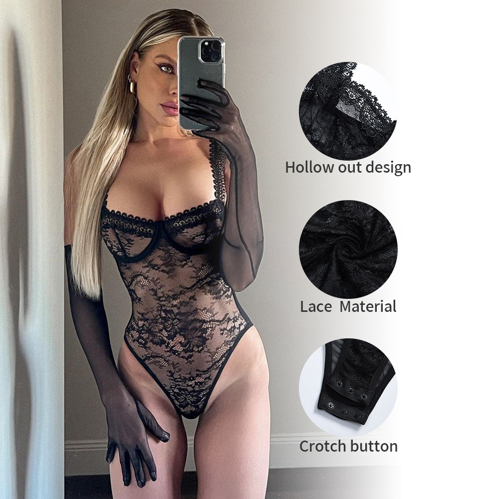 Damen Spitzen-Bodysuit in Schwarz, Sexy Dessous, Feine Dentelle Unterwsche,  Blumenmuster Bustiers, Transparenter Teddy Korsett-Lingerie fr Frauen|  Alibaba.com