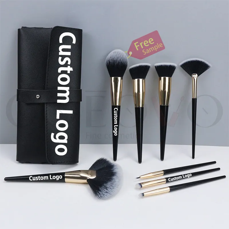 Amostra grátis 15Pcs Preto Profissional de alta qualidade Plastic Handle Private Label Custom Logo Cosmetic Makeup Brush Set Com Saco