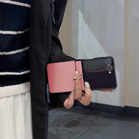 Étui de téléphone élégant en cuir grainé litchi pastel pour Samsung Galaxy Z Flip 8 7 6 5 avec support anneau et protection fine