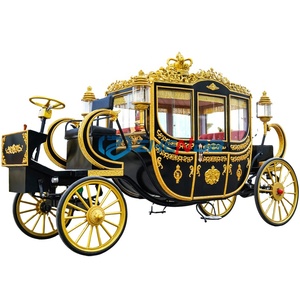 Charrette royale électrique de luxe noire et or pour mariage, transport spécial - Product Image 1