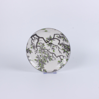 Service de table en céramique paysage à l'encre de Chine, ensemble de 3 pièces, assiettes empilables et bol profond à motif de branche d'arbre séchée vintage