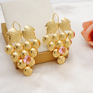 Boucles d'oreilles GDJWRI Z745 en forme de raisins, <span class=keywords><strong>4</strong></span> couches avec pierres, plaqué or 18 carats, bijoux de Dubaï - Product Image 2