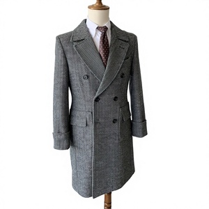 Cappotto Invernale da <span class=keywords><strong>Uomo</strong></span> <span class=keywords><strong>Doppiopetto</strong></span> Medio-Lungo in Velluto a Coste con Risvolto in Lana Stile Tweed Britannico - Product Image 1