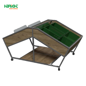 Mobile Wooden <b>Vegetable</b> Display Rack Supermarket Fruit Veggie <b>Stand</b> With Wheels Grocery Produce Display Shelf - Product Image 2