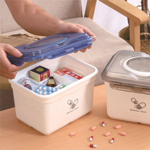 Portable Plastic Sealed Medicine Box With Inner Grid PP Material Household <b>Pill</b> <b>Storage</b> <b>Case</b> Blue Gray Color - Product Image 3