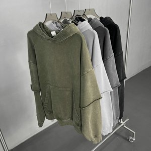 เสื้อฮู้ดผู้ชายพิมพ์ลายเทอร์รี่ฟอกสีกรดวินเทจชายเสื้อฮู้ดสีทึบ - Product Image 5