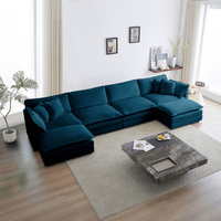 Canapé confortable en forme de U avec chaise réversible, grand canapé modulaire en forme de U, poufs doubles supplémentaires, chenille bleue