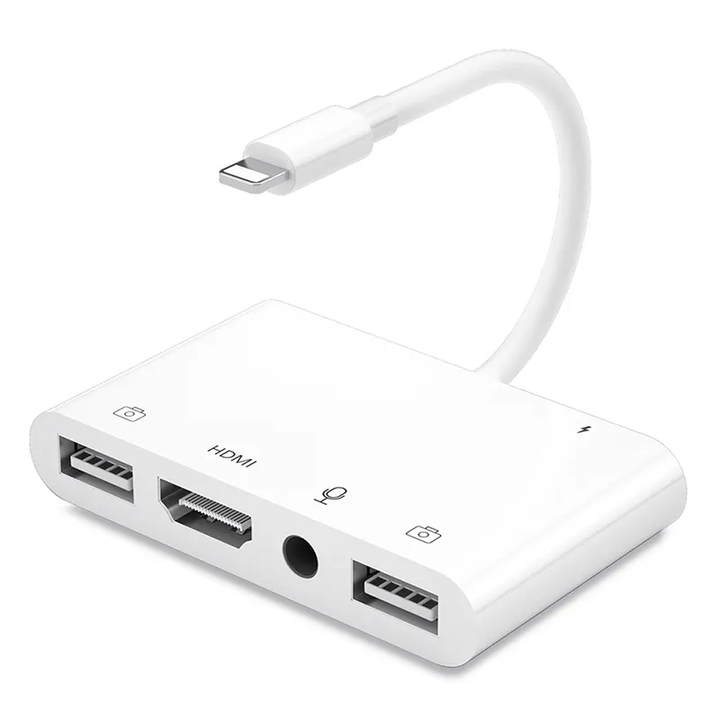 For Apple Digital AV Adapter Lighting USB OTG 3.5mm Audio Adaptor HDMI-Compatible Connector 4k Video Digital AV Cable Adapt