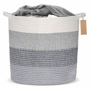 Storage <b>Laundry</b> <b>Basket</b> Woven Cotton Rope Organizer for Blanket Toys Towels Baby <b>Nursery</b> Hamper Bin with Handle - Product Image 1