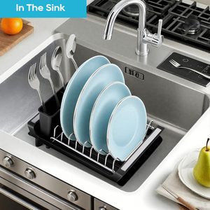 Égouttoir à vaisselle extensible en acier inoxydable avec porte-couverts amovible, égouttoir à vaisselle extensible pour la cuisine - Product Image 6