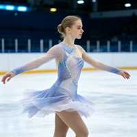 Robe de patinage artistique bleue et blanche, transparente, à manches longues, avec strass, pour enfants et adultes, pour les compétitions et les spectacles sur glace