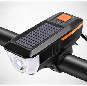 태양 USB 충전식 더블 충전 경적 램프 방수 자전거 헤드 라이트 태양 자전거 전면 라이트 방수 경적