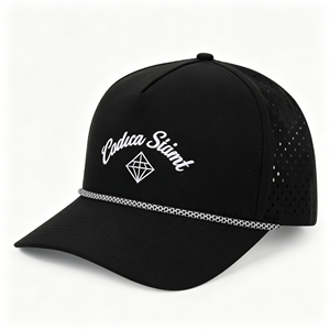 Custom Rubber <b>Waterproof</b> Performance Golf <b>Hat</b> Breathable Laser Cut Hole Perforated <b>Hat</b> Flat Brim Special 6 Panel Snapback <b>Hats</b> - Product Image 2