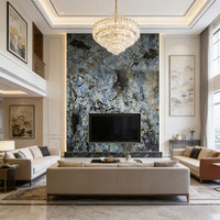 Dalle de granit bleu Labrador importé de qualité supérieure, polie, de 20 mm, à motifs, pour mur d'accentuation de salon de villa de luxe