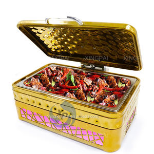 XINGPAI Restaurant Hôtel Fournitures 9L LED Base Rectangulaire Or Chefing <span class=keywords><strong>Plat</strong></span> En Acier Inoxydable Plats Pour La Restauration - Product Image 1
