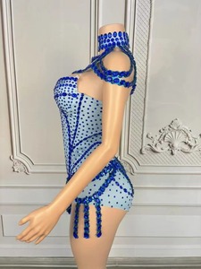 Body de Lentejuelas Azules Brillantes con Flecos para Mujer, Traje Sexy de Danza del Vientre, Disfraz de Espectáculo, Atuendo de Discoteca, Ropa para Cantante y Bailarina de Escenario - Product Image 3