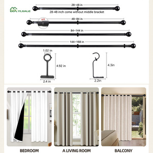Tringle à rideaux murale YIJIALE <span class=keywords><strong>de</strong></span> 18 à 28 pouces avec embout sphérique, tringle à rideaux noire pour chambre à coucher, occultante - Product Image 5