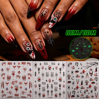 Autocollants et décalcomanies pour ongles OEM ODM personnalisés, lumineux, phosphorescents, Halloween, yeux sanglants, crânes, non toxiques, pour manucure DIY