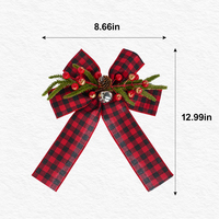 Décoration de Noël artificielle : Nœud en ruban à carreaux Buffalo avec pomme de pin, baies, verdure et clochette pour couronne, porte et décoration intérieure