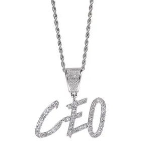Stock hip hop jewelry with alloy and rhinestone QUEEN letter pendant necklace