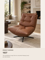 Fauteuil de salon moderne de luxe rembourré, fauteuil pivotant d'appoint, fauteuil de lecture en similicuir à siège unique pour salon, hôtel