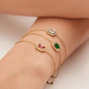 Luxury PVD 18K Gold Plated Square Zircon Bracelet Adjustable Stainless Steel Zirconia Bracelets Women Jewelry