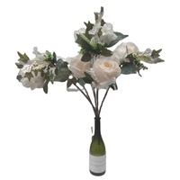 Bouquet de roses géantes en soie, 5 têtes, style européen, couleur ivoire, réaliste, 65 cm, idéal pour la décoration de la maison et les mariages - Vente chaude