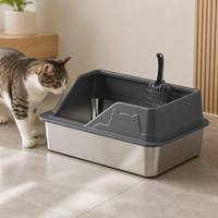 Bac à litière pour chat en acier inoxydable en gros, avec logo personnalisé, bac à litière métallique OEM, grande toilette pour chat à bords hauts, antiadhésif, anti-fuite