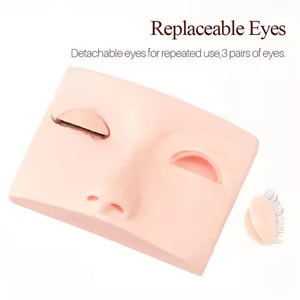 Silicone Face Mannequin <b>Head</b> Lightweight Lash Extension <b>Training</b> <b>Head</b> with Layered Practice Lashes - Product Image 2