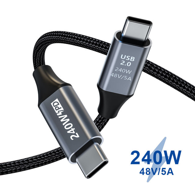 240W PD USB C Charging Cable 48V 5A Type C Data Cord Nylon Braided USB 2.0 for Laptop Tablet Smartphone Power Bank
