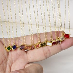 Gargantilla de circón de colores de 12 meses, Collar de plata de ley 925, colgante cuadrado chapado en oro de 18 quilates, collar de piedra natal - Product Image 1