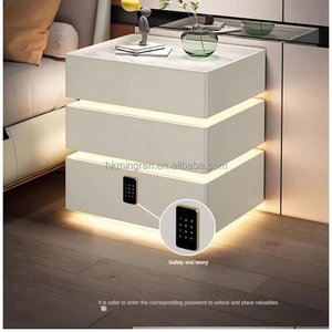 Smart Floating Nightstand with Sintered Stone Top & Password Lock, 3 Drawer Cream Style <b>Bedside</b> <b>Table</b> for Bedroom - Product Image 3