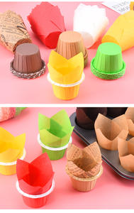 Tulip Baking Cupcake Liner <span class=keywords><strong>Tazas</strong></span> de papel Muffin Liners Envolturas de pergamino Liners a prueba de grasa Cupcake Liners Tulip Set para fiesta de postres - Product Image 4