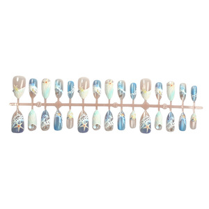 Ongles à presser en PMMA vert français épais personnalisés, de haute qualité, forme amande, couverture complète, avec colle pour nail art des doigts - Product Image 4