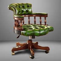 Fauteuil pivotant à roulettes de style américain européen en cuir véritable avec base en bois pour bureau à domicile