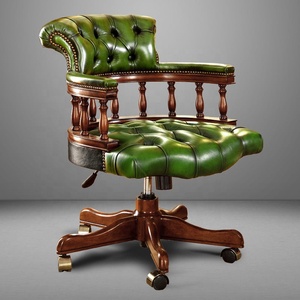Poltrona Girevole in Vera Pelle Stile Americano-Europeo con Base in Legno e Ruote per Casa e <span class=keywords><strong>Ufficio</strong></span> - Product Image 3