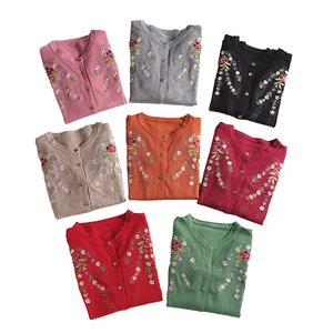 คาร์ดิแกนของผู้หญิงมีกระดุมติดลูกปัดลายดอกไม้ระบายความร้อนลำลอง8สี - Product Image 4