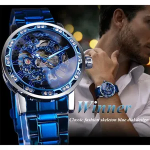 Gagnant Transparent Design <span class=keywords><strong>Bleu</strong></span> Montre Mécanique Hommes Bande En Acier Inoxydable Top Marque De Luxe Horloge Lumineuse - Product Image 3