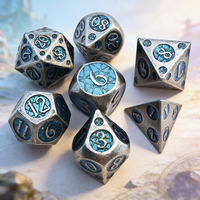 Ensemble de dés polyédriques vintage en métal craquelé, dés gravés en émail violet pour les jeux de table D&D RPG