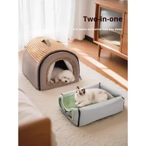 Grand lit pour <span class=keywords><strong>chien</strong></span> en forme de maison, chaud pour l'hiver, amovible et lavable, pour une utilisation en intérieur, adapté aux quatre saisons - Product Image 5