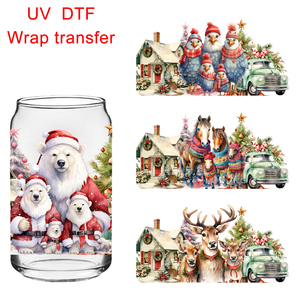 Oso polar personalizado de fábrica diseños navideños UV DTF envolturas de <span class=keywords><strong>taza</strong></span> transferencias pegatinas calcomanías 16oz Libbey Glass UV DTF envolturas para tazas - Product Image 2