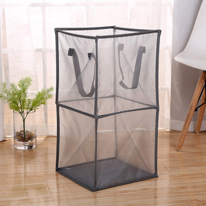 Panier à linge pliable en maille, design rectangulaire respirant, organisateur de vêtements en tissu nylon, type autoportant pour salle de bain - Product Image 2