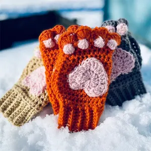 2024 100% gants sans doigts animaux tricotés à la main patte de chat gants au Crochet mitaines sans doigts